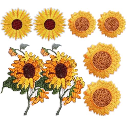 8 Stück Sonnenblumen-Aufnäher zum Aufnähen, Sonnenblumen-Aufnäher, dekorativer DIY-Blumenaufnäher, großer bestickter Aufnäher für Rucksäcke, Kleidung, Jeans, Löcher, Jacken, Hüte von BLUEGALA