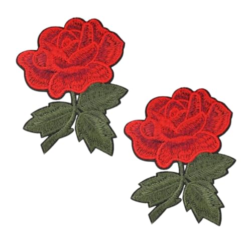 Rosen-Aufnäher zum Aufnähen, dekorative Blumenapplikation, zum Aufbügeln, groß, bestickt, für Rucksäcke, Kleidung, Jeans, Löcher, Jacke, Hut (rote Rose), 2 Stück von BLUEGALA