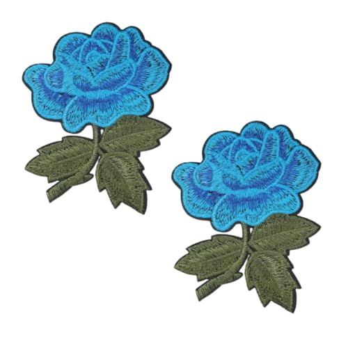 Rosen-Aufnäher zum Aufnähen, dekorative Blumenapplikation, zum Aufbügeln, groß, bestickt, für Rucksäcke, Kleidung, Jeans, Löcher, Jacken, Hüte, 2 Stück (blaue Rose) von BLUEGALA