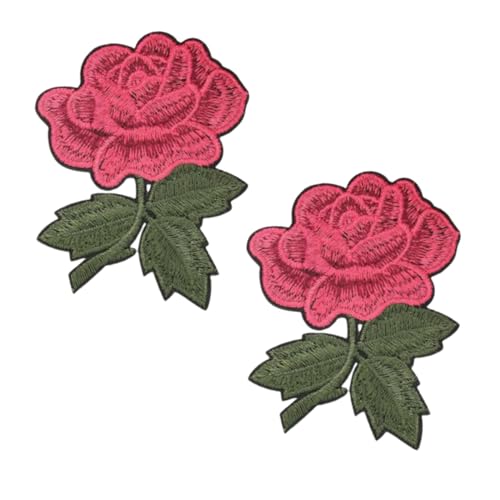 Rosen-Aufnäher zum Aufnähen, dekorative Blumenapplikation, zum Aufbügeln, groß, bestickt, für Rucksäcke, Kleidung, Jeans, Löcher, Jacken, Hüte, 2 Stück (rosa Rose) von BLUEGALA