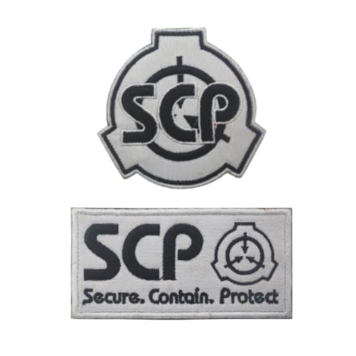 Scp Foundation-Patch, Special Containment Procedures Foundation, 3D-Logo, taktische Militär-Patches, Klettverschluss-Applikation, bestickte Applikation (2 Stück, weiß) von BLUEGALA