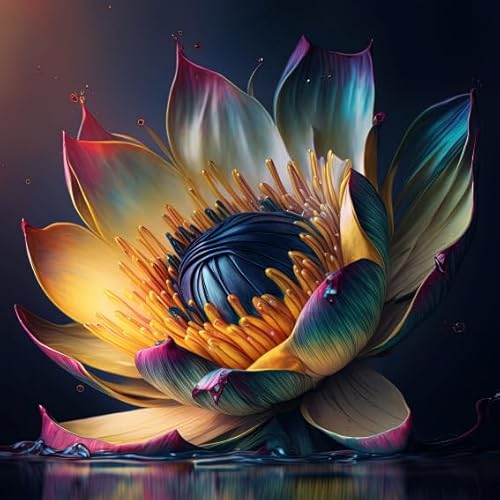 BLUEMEX Diamond Painting Bild, Midjourney A.i Art - Lotus Flower, runde BZW. eckige Steine, 40 Farben, 60x60cm, Vollbild (eckige Steine) von BLUEMEX