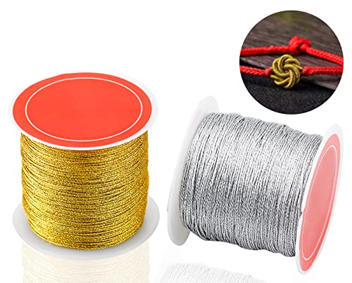 BLUESEABUY 2 Rolle Metallrolle, 100 Meter Goldfaden Zum Basteln, Elastische Kordel Craft Cord von BLUESEABUY