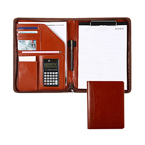 Schreibmappe A4 Konferenzmappe Mit Reißverschluss Portfolio Terminplaner Für Büro Arbeitsmappe Ordner Businessmappe Ringbuch Mit Notizblock Nachfüllbar Für Damen Herren (Color : Brown, Size : 12-dig von BLUNOA