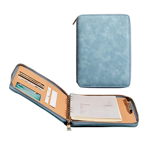 Schreibmappe A5 Konferenzmappe Leder Dokumentenmappe Mit Reißverschluss Geschäfts Organizer Mit Schreibblock Kartenhalter Stifthalter Für Damen Und Herren (Color : Blue 1) von BLUNOA