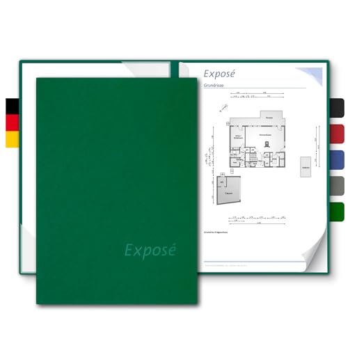 Exposémappe A4 Naturkarton - BL-exclusivdruck® BL-plus - mit Prägung Exposé - für Ihre hochwertige Objekt-Präsentation aus 350g/m² Pappe - Exposé-Mappe für Immobilien-Makler (Blattgrün, 8 Stück) von BLexclusivdruck