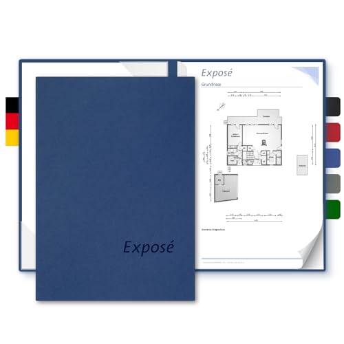 Exposémappe A4 Naturkarton - BL-exclusivdruck® BL-plus - mit Prägung Exposé - für Ihre hochwertige Objekt-Präsentation aus 350g/m² Pappe - Exposé-Mappe für Immobilien-Makler (Königsblau, 8 Stück) von BLexclusivdruck