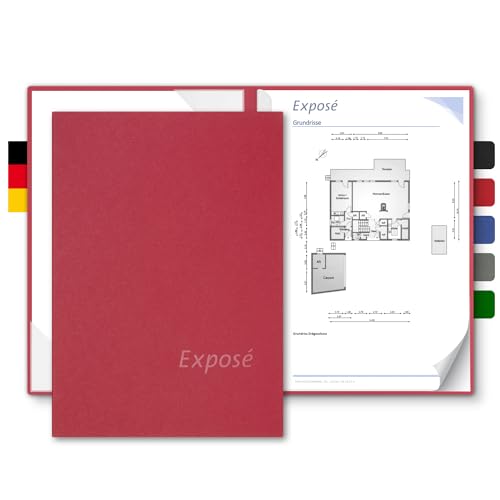 Exposémappe A4 Naturkarton - BL-exclusivdruck® BL-plus - mit Prägung Exposé - für Ihre hochwertige Objekt-Präsentation aus 350g/m² Pappe - Exposé-Mappe für Immobilien-Makler (Rubinrot, 8 Stück) von BLexclusivdruck