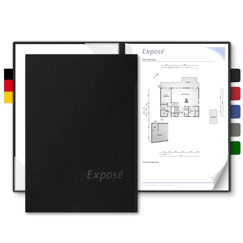 Exposémappe A4 Naturkarton - BL-exclusivdruck® BL-plus - mit Prägung Exposé - für Ihre hochwertige Objekt-Präsentation aus 350g/m² Pappe - Exposé-Mappe für Immobilien-Makler (Schwarz, 8 Stück) von BLexclusivdruck