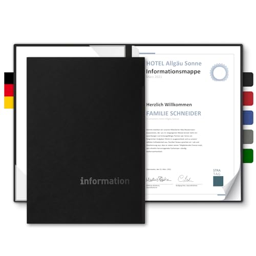 Informationsmappe A4 Naturkarton - BL-exclusivdruck® BL-plus - mit Prägung ‚information‘ - für Gäste oder Mitarbeiter - hochwertige Informations-Präsentation aus 350g/m² Pappe (Schwarz, 8 Stück) von BLexclusivdruck