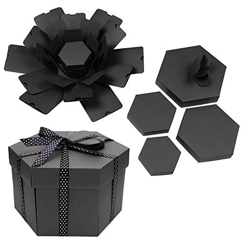 Explosion Box Überraschungsbox Sechseckig DIY Fotoalbum Scrapbooking Faltbare Geschenkbox Box Geschenk for Geburtstag Valentinstag Hochzeit (Schwarz) von BMEA