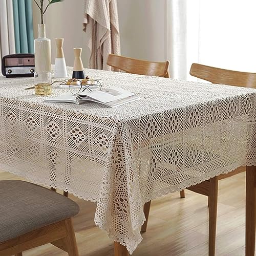 BMIDRUT Vintage Häkeldeckchen Tischdecke Beige Baumwolle Häkeln Rechteckige Tischdecken Spitze Deckchen Tischdecken Tischdecke Hochzeit Zuhause Party Dekor (140 x 100 cm) von BMIDRUT