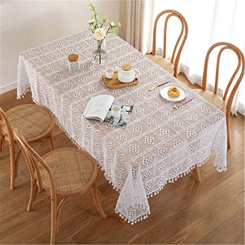 BMIDRUT Vintage Weiß Häkeln Deckchen Tischdecken Rechteck Baumwolle Spitze Deckchen Häkeln Tischdecken Tischdecken Hochzeit Home Party Tischdekoration 140x180cm von BMIDRUT