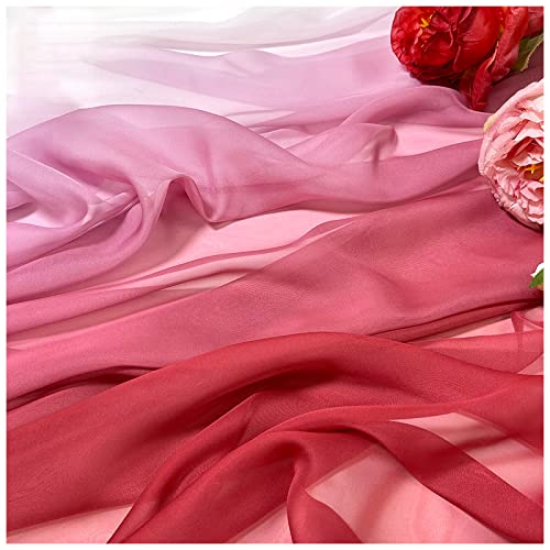 Chiffon stoff meterware Farbverlauf Bedruckter Chiffonstoff 150cm Breit Meterware Für Rockhemden Kleidung Handarbeit(Color:Drachenfruchtverlauf weiß) von BNALU