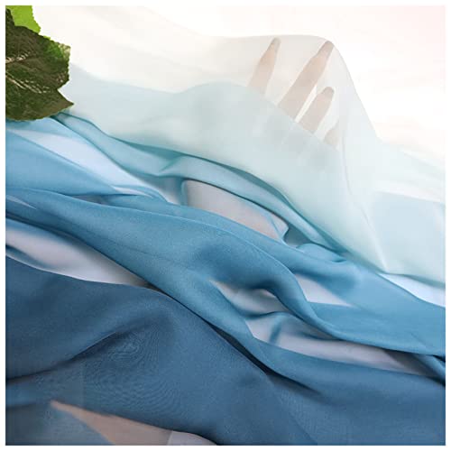 Chiffon stoff meterware Farbverlauf Bedruckter Chiffonstoff 150cm Breit Meterware Für Rockhemden Kleidung Handarbeit(Color:Pfauenblauer Farbverlauf weiß) von BNALU