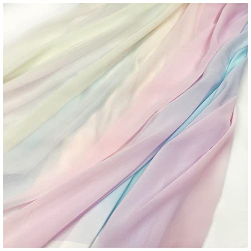 Chiffon stoff meterware Farbverlauf Bedruckter Chiffonstoff 150cm Breit Meterware Für Rockhemden Kleidung Handarbeit(Color:Regenbogengradient) von BNALU