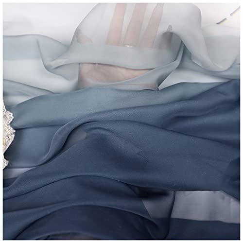 Chiffon stoff meterware Farbverlauf Bedruckter Chiffonstoff 150cm Breit Meterware Für Rockhemden Kleidung Handarbeit(Color:Tintenblauer Farbverlauf) von BNALU