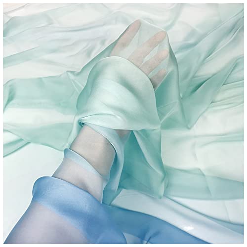 Chiffon stoff meterware Farbverlauf Bedruckter Chiffonstoff 150cm Breit Meterware Für Rockhemden Kleidung Handarbeit(Color:blauer Cyan-Farbverlauf) von BNALU