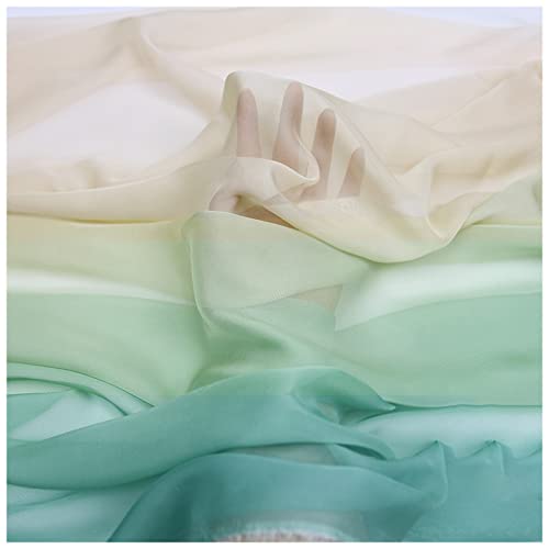 Chiffon stoff meterware Farbverlauf Bedruckter Chiffonstoff 150cm Breit Meterware Für Rockhemden Kleidung Handarbeit(Color:lotuswurzelblattgradient) von BNALU