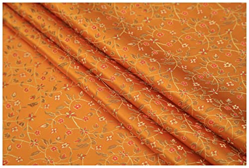 Satinstoff meterware Beige Blumen Jacquard Brokatstoff 90cm Breit Meterware Für Bekleidungshintergrund Handarbeit(Color:Orange Yellow) von BNALU