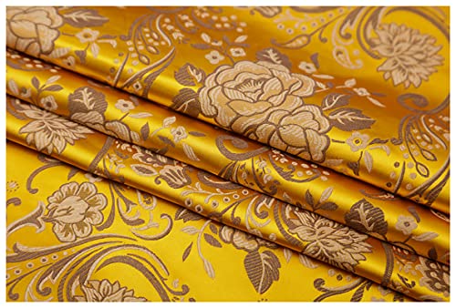 Satinstoff meterware Lotus Blume Jacquard Brokatstoff 90cm Breit Meterware Für Kleidung Handgefertigte Taschen Kissen Cheongsam(Color:gelb) von BNALU