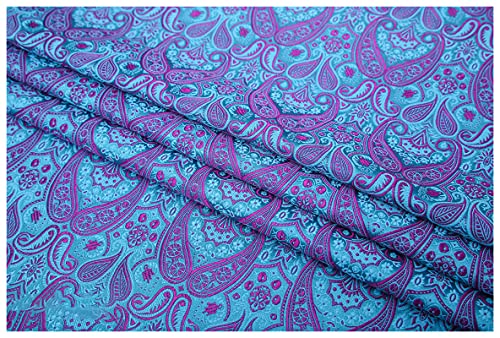 Satinstoff meterware Pipa Blumen Jacquard Brokatstoff 75cm Breit Meterware Für Bekleidungshintergrund Handarbeit(Color:rot blau) von BNALU