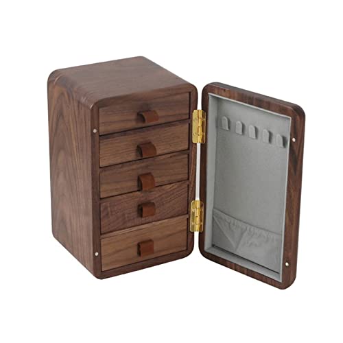 Schmuck-Organizer, exquisite schwarze Walnuss-Schmuckschatulle, hochwertiges Holz, 5-lagige Schublade, großes Fassungsvermögen, für Ringe, Ohrringe, Halsketten, Armbänder von BNFDIEIOOGIBNNJZS