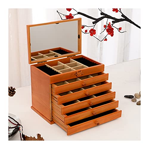 Schmuck-Organizer, große Holz-Schmuckschatulle für Frauen, Organizer-Box/Schrank/Schrank mit Schloss, Schmuckschatulle für Mädchen, Ringkette, 5 Schubladen, für Ringe und Ohren von BNFDIEIOOGIBNNJZS