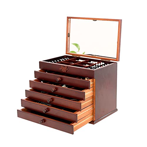 Schmuck-Organizer, große Holz-Schmuckschatulle für Frauen, Organizer-Box/Schrank/Schrank mit Schloss, Schmuckschatulle für Mädchen, Ringkette, 5 Schubladen, für Ringe und Ohren von BNFDIEIOOGIBNNJZS