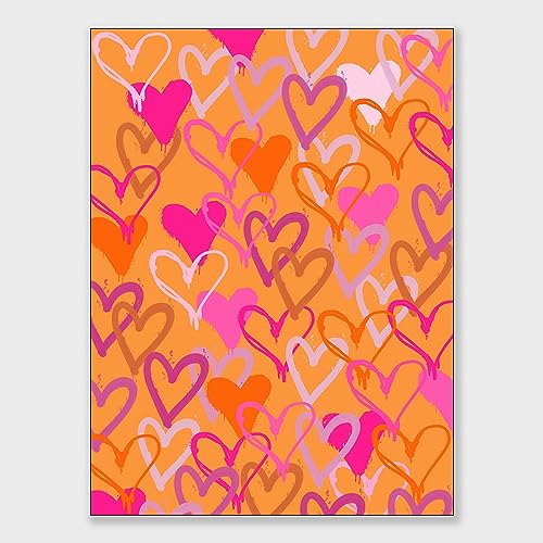 BNGFDV Funky Heart Aquarell Poster Leinwand Wandkunst für Zuhause/Büro/Schlafzimmer Dekor – Herz Liebe Ästhetik Teen Mädchen Rosa Orange Wohnzimmer Dekoration Drucke 40,6 x 61 cm ungerahmt von BNGFDV