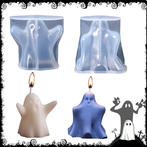 BNGXR 2 Stück Halloween Silikonform, Kerzenformen zum Gießen, 3D Geist Silikonform Kerze, DIY Kerzengießformen aus Silikon, Silikon Epoxy Gießform, für Basteln, Kerze, Halloween Deko (A+B) von BNGXR