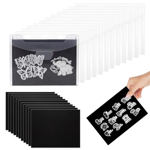 BNGXR 12 Stück Gummi-Magnetbögen, 0,3 mm Dicke, Magnetische Blätter mit 12 Transparenten Stempel-Aufbewahrungstaschen, Stempeltaschen für Schablonen Stempel und Stanzformen, DIY Scrapbooking von BNGXR