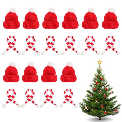 BNGXR Mini Weihnachtsmütze, 20 Stücke Mini Weihnachtsmütze und Schal Set, Kleine Nikolausmützen, Tasse Besteck Flasche, für Weihnachten Weinflasche Abdeckung, Weihnachtsfeiern von BNGXR