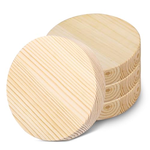 BNGXR Runde Holzscheiben, Runde Naturholz Baumscheiben, 4er Pack, Holzscheiben 10 cm Durchmesser, 20 mm Dicke Natürliches Holz zum Basteln für DIY Handwerk Malerei Weihnachtsdeko & Türschilder von BNGXR