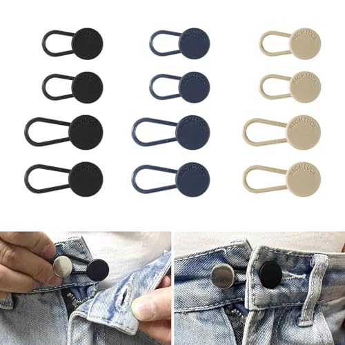 12 Stück Hosenbunderweiterung Knopf, Hosen Expander Button, Taille Extender Knopf, Elastische Taillenverlängerungen, Verstellbare Knopfverlängerung für Hosen für Jeans, Hose, Anzughose, Rock von BNOYONERAS