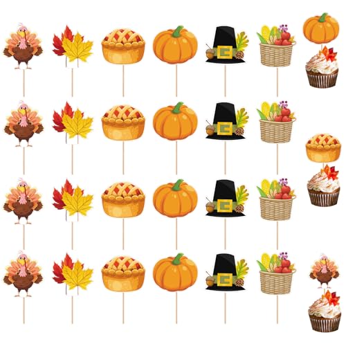 24 Stück Thanksgiving Cupcake Toppers Thanksgiving Dekorationen Thanksgiving-Kucheneinsätze Happy Thanksgiving Kuchen Cupcake Toppers für Partys, Versammlungen, Thanksgiving, Tischdekorationen von BNOYONERAS