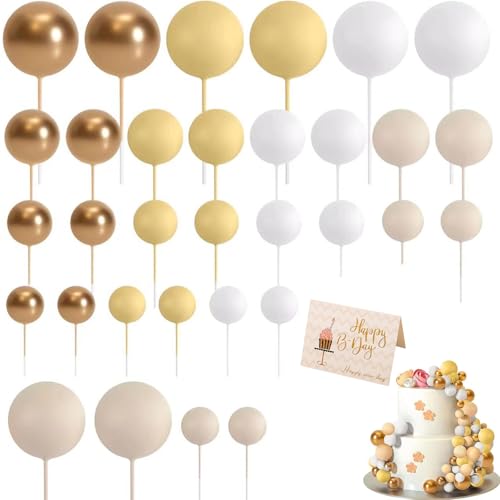 32 Stück Tortendeko Kugeln Cake Topper,Kuchen Deko Kugeln, DIY Mini Ballon Cupcake Einsatz, Ballon Kuchen Topper mit Grußkarte, Geburtstag Cupcake Topper für Geburtstag Hochzeit Valentinstag (Farbe 4) von BNOYONERAS