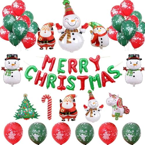 36pcs Weihnachten Ballon Bogen Kit Weihnachten Ballon Dekoration Kit, Weihnachten Party Luftballons Frohe Weihnachten Banner, Weihnachtsmann Ballon Weihnachten Folienballons für Weihnachten Party von BNOYONERAS