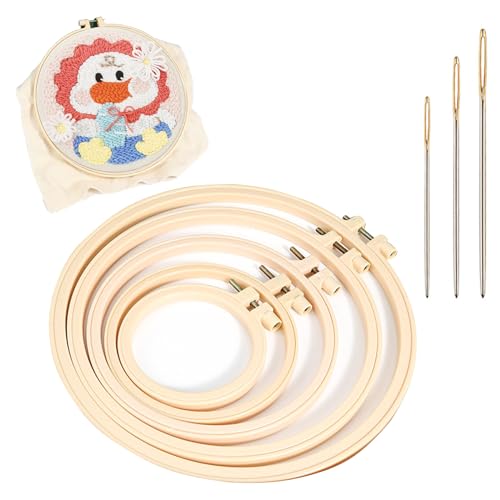 5 Größen Runder Stickrahmen Set, Kreuzstich Ring, Bambus Stickrahmen, Verstellbarer Runder Stickrahmen mit Sticknadel, Bambus Kreis Kreuzstich Hoop Ringe für DIY Handwerk Nähen von BNOYONERAS