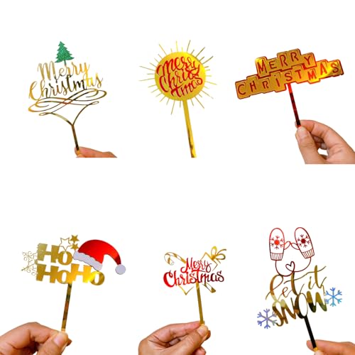 6 x Cupcake-Topper mit Aufschrift "Merry Christmas", Kuchen-Zahnstocher-Flaggen, Cupcake-Dekoration für Weihnachten, Party, Urlaub von BNOYONERAS