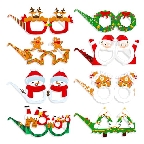 8 Stück Weihnachten Brillen Fotorequisiten Weihnachts Brillenrahmen Lustig Kreative Papier Partybrille Foto Requisiten Weihnachtsbrillen Weihnachten Party Brillen für Deko Weihnachten (Color 1) von BNOYONERAS