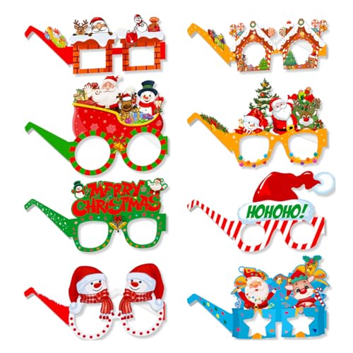 8 Stück Weihnachten Brillen Fotorequisiten Weihnachts Brillenrahmen Lustig Kreative Papier Partybrille Foto Requisiten Weihnachtsbrillen Weihnachten Party Brillen für Deko Weihnachten (Color 2) von BNOYONERAS