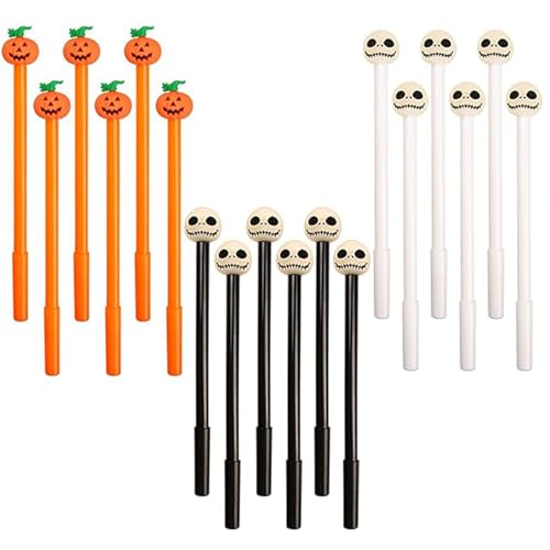 BNOYONERAS 15 Stück Halloween Kürbis Skelett Stifte Halloween Schwarz Gel Tinte Stifte, Kürbis Kugelschreiber Neuheit Kugelschreiber für Halloween Party Tasche Füllstoffe Schule Schreibwaren Supplies von BNOYONERAS