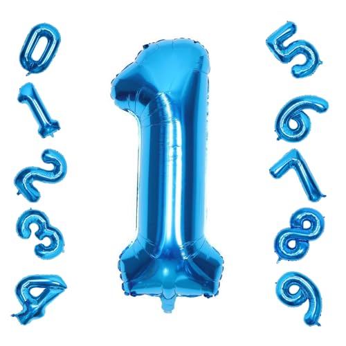 Geburtstag Zahlen Luftballon, Bunte Zahlenballons, Luftballon Geburtstag Zahl, Folienballon Zahlen, Riesen Folienballon für Geburtstage, Partys, Hochzeitstage, 42in (Blau, 1) von BNOYONERAS