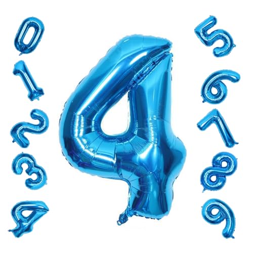 Geburtstag Zahlen Luftballon, Bunte Zahlenballons, Luftballon Geburtstag Zahl, Folienballon Zahlen, Riesen Folienballon für Geburtstage, Partys, Hochzeitstage, 42in (Blau, 4) von BNOYONERAS