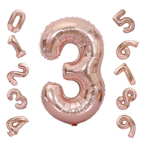 Geburtstag Zahlen Luftballon, Bunte Zahlenballons, Luftballon Geburtstag Zahl, Folienballon Zahlen, Riesen Folienballon für Geburtstage, Partys, Hochzeitstage, 42in (Roségold, 3) von BNOYONERAS