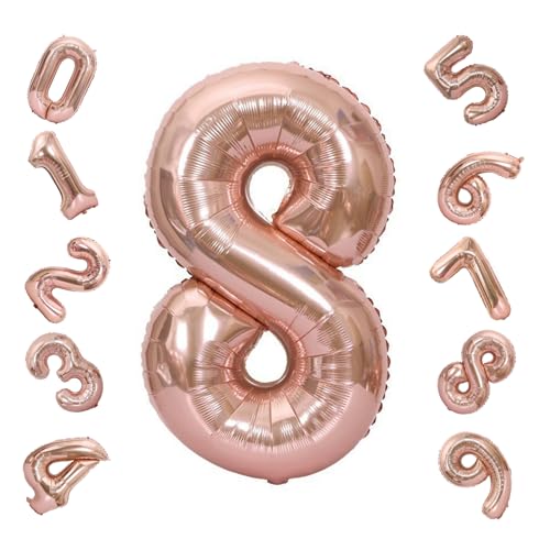 Geburtstag Zahlen Luftballon, Bunte Zahlenballons, Luftballon Geburtstag Zahl, Folienballon Zahlen, Riesen Folienballon für Geburtstage, Partys, Hochzeitstage, 42in (Roségold, 8) von BNOYONERAS