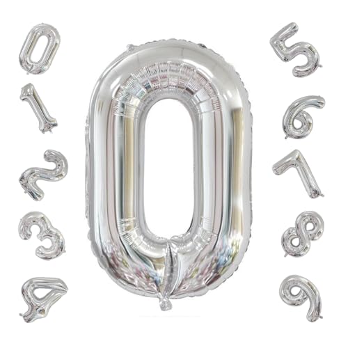 Geburtstag Zahlen Luftballon, Bunte Zahlenballons, Luftballon Geburtstag Zahl, Folienballon Zahlen, Riesen Folienballon für Geburtstage, Partys, Hochzeitstage, 42in (Silber, 0) von BNOYONERAS