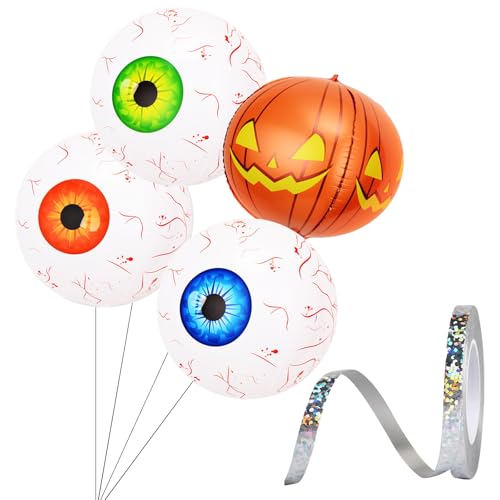 Halloween Ballons,Aufblasbare Augen,Kürbis Ballon Dekorationen,Halloween Luftballons,Halloween Folien-Ballon,Halloween Dekoration Luftballons,Halloween Deko Set(Gemischte Farben) mit Band,4 Muster von BNOYONERAS