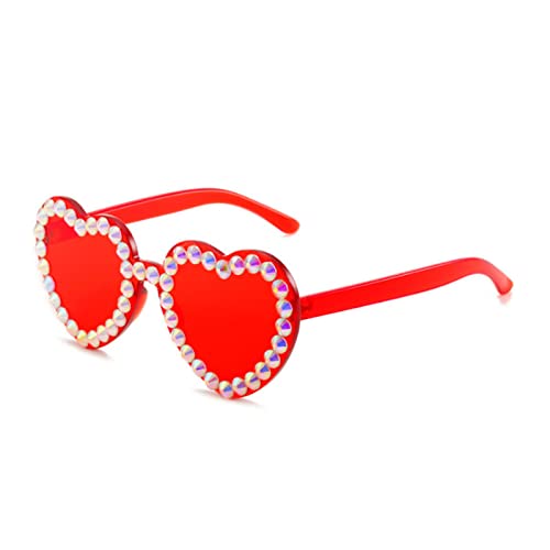 Herz Brille, Hippie Herzförmige Brille, Randlose Herz Brille, Herzbrille mit Diamanten, Herz Sonnenbrille, Randlose Herz Brille mit Diamanten, Party Brille für Erwachsene, Jungen und Mädchen (Rot) von BNOYONERAS